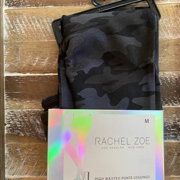 Rachel Zoe High Waisted Ponte Leggings Medium Camouflage Black & Grey New - Picture 3 of 5